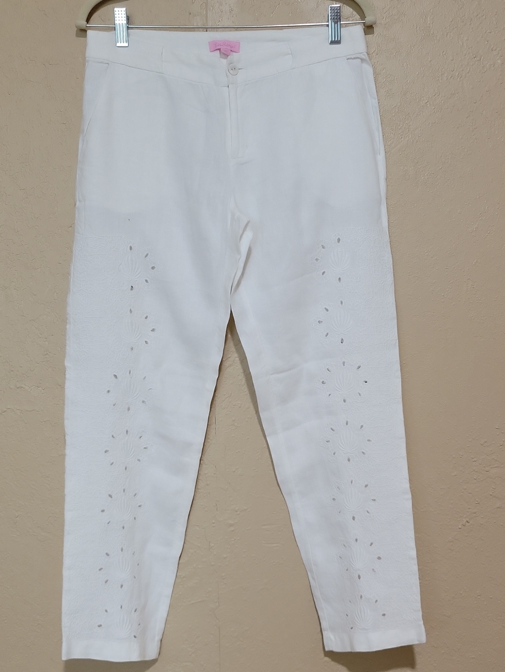 Lilly Pulitzer White Embroidered Cotton-Blend Chinos